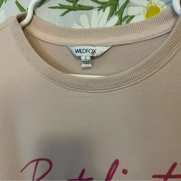 WILDFOX But First Cocktails pink tan cute quote graphic relaxed fit sweatshirt - Picture 5 of 9